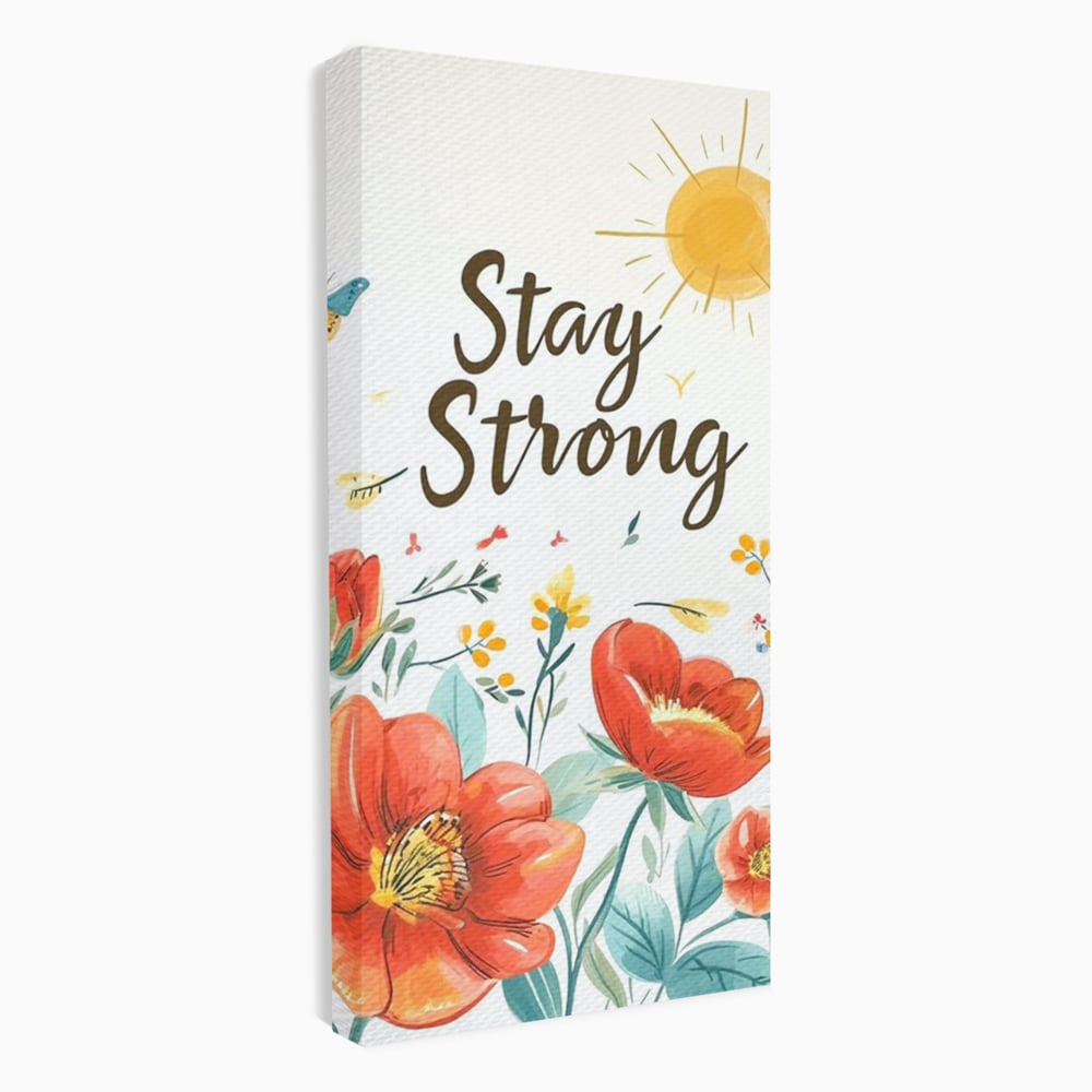 Tablou canvas cu tablou motivational cu flori si soare, fara rama, pe sasiu de lemn